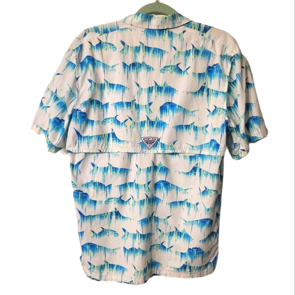 Columbia Performance Fishing Gear Short-sleeve Btn-dwn Shirt Sz Small White Blue - Picture 2 of 6